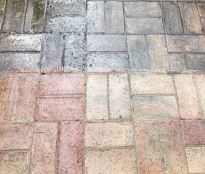 before and after pressure washing paving